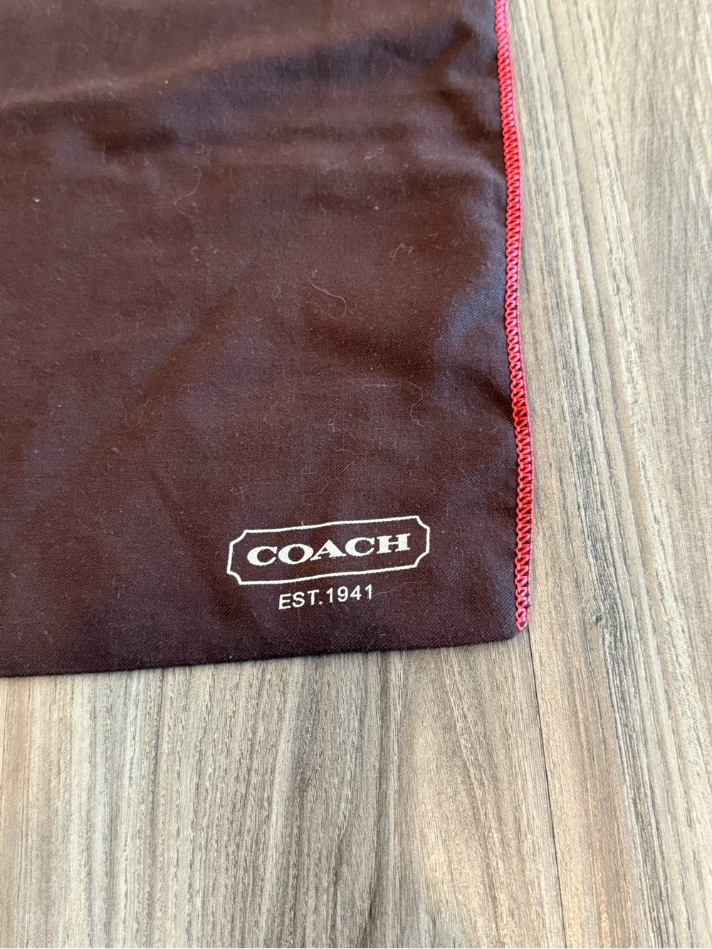 COACH Brown Dust Bag with Red Trim and Drawstring 16” x 13.5” - Picture 2 of 7